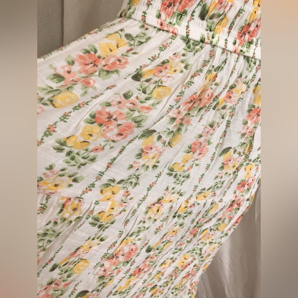 Trixxi floral yellow citrus print garden ruffle bust smocked dress size Small - Picture 8 of 16